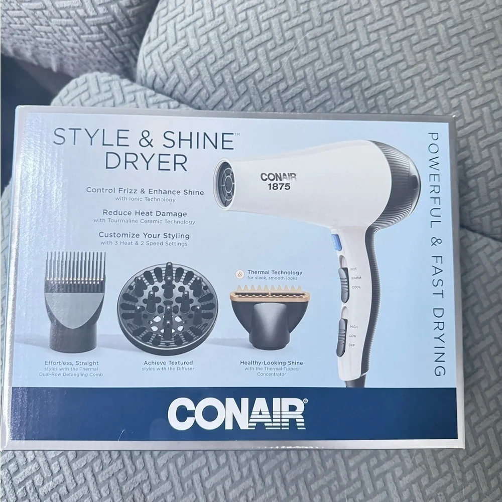 Conair 1875 Watt Smooth & Shine Dryer with 3 Attachments, 1.0 ea : new in box